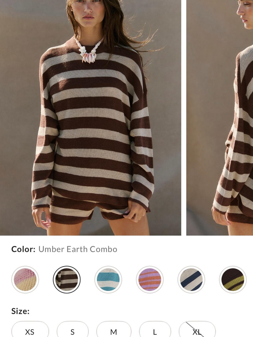 Free People Coral and Light Gray Striped Crewneck Sweater Set - Picture 2 of 2